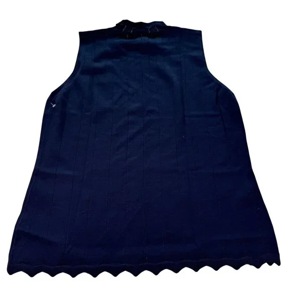 Cyrus Pointelle Scallop Trim Mock Neck Navy Tank Large NWT - Picture 4 of 11